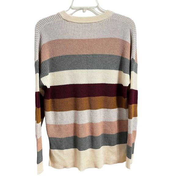 Madewell Sweater Sz XS Thompson Pocket Pullover Knit in Cream Green Multi Stripe - Picture 8 of 11